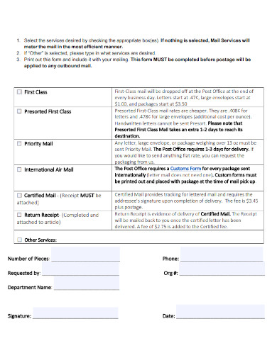 certified mail services metered mail form 