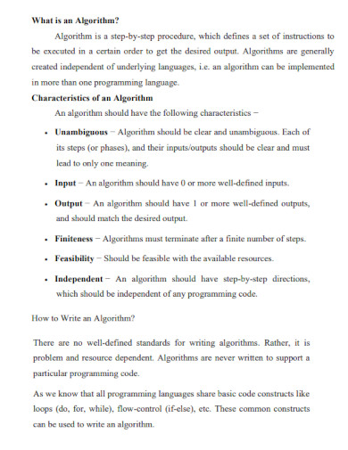 characteristics of an algorithm