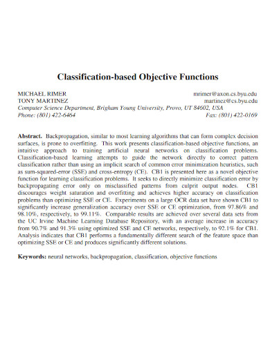 classification based objective functions