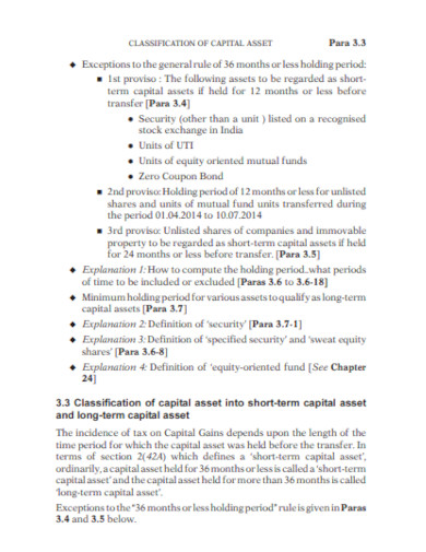 classifications of capital assets