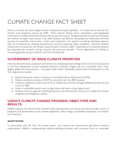 climate change fact sheet