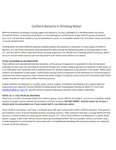 coliform bacteria in drinking water