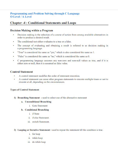 conditional statements loops template