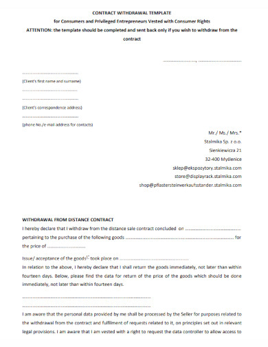 consumer contract withdrawal template