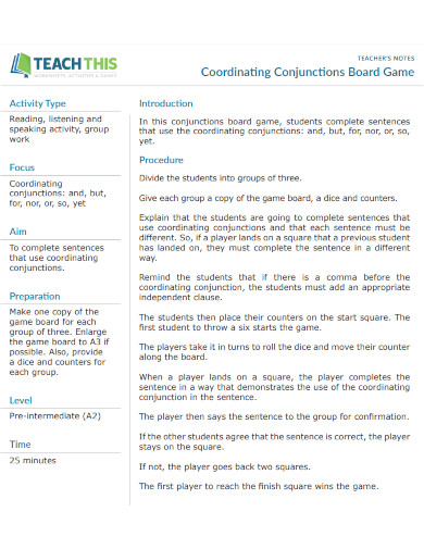 coordinating conjunctions board game
