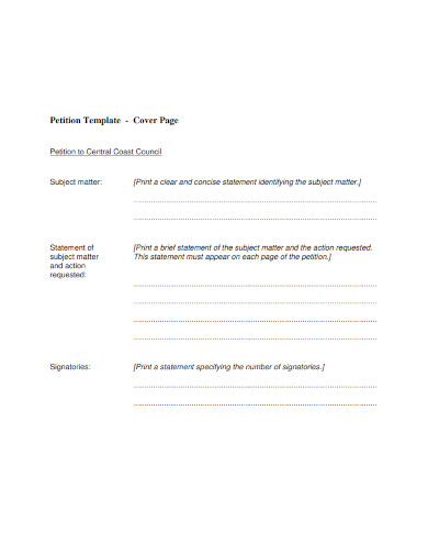 cover page petition template 