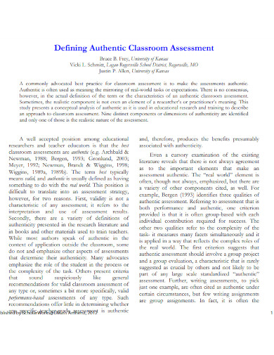defining authentic classroom assessment