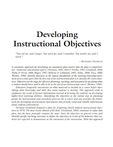 developing instructional learning objectives