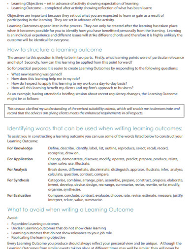 difference between learning outcomes and learning objectives