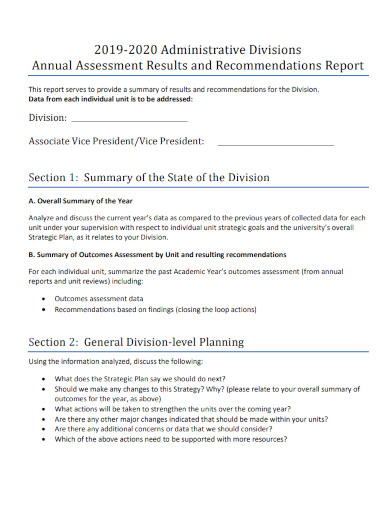 division assessment recommendations template
