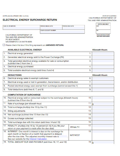 electrical energy surcharge return 