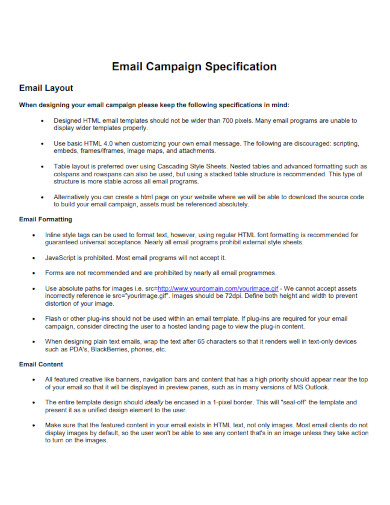 email campaign specification