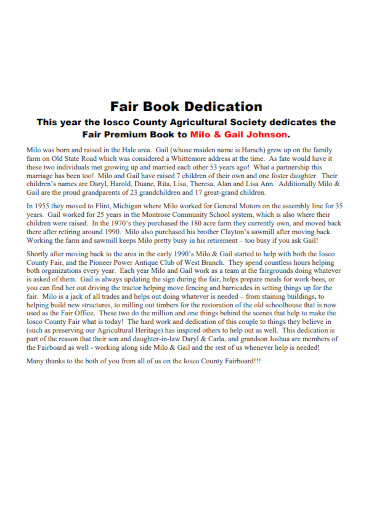 fair book dedication