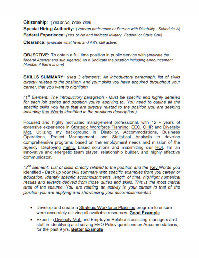 federal general resume template 