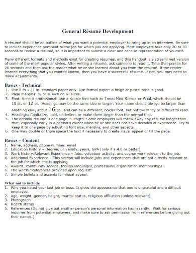 general resume development