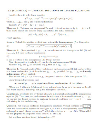 general solutions of linear equations