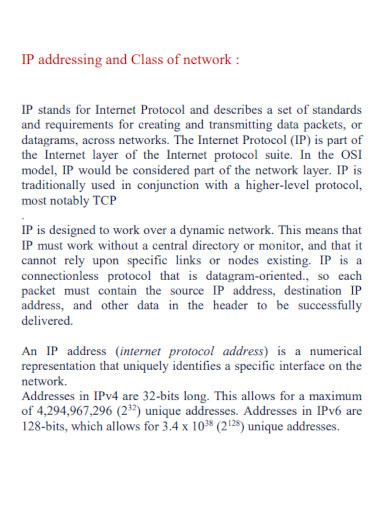 ip addressing and class of network