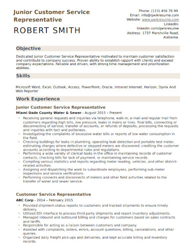 provide customer service resume