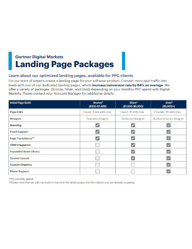 landing page packages template 