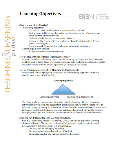 Learning Objectives - Examples, PDF | Examples