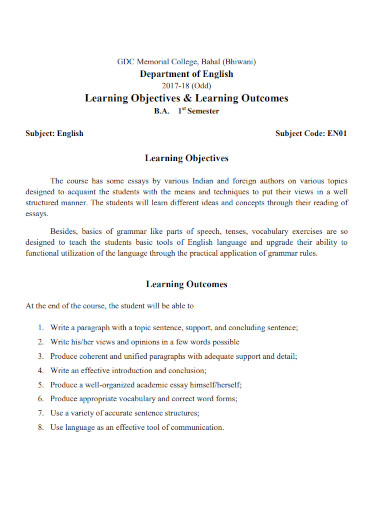 learning objectives learning outcomes