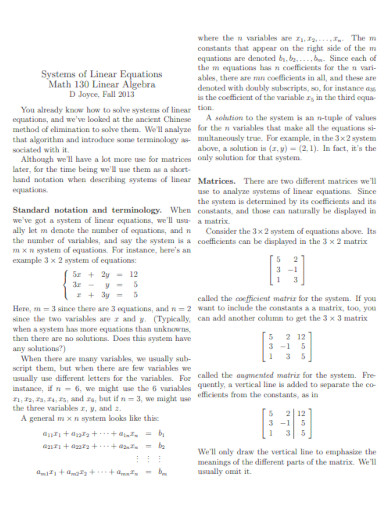 linear algebra equations