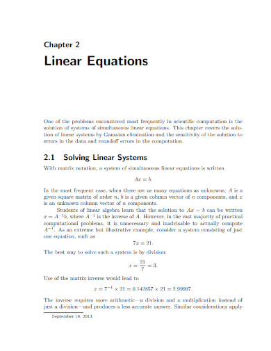 linear equations format