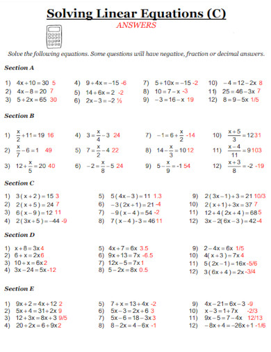linear equations sloving sheet