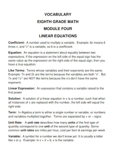 linear equations vocabulary