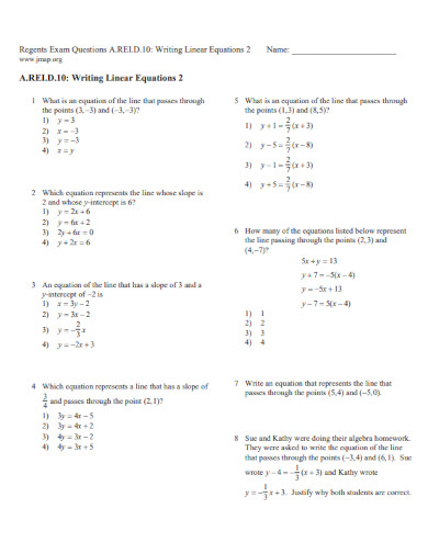 linear equations writing in pdf