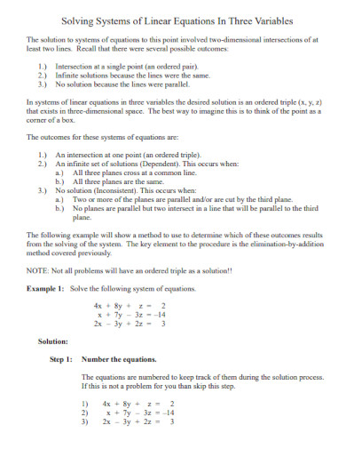 linear equations in three variables
