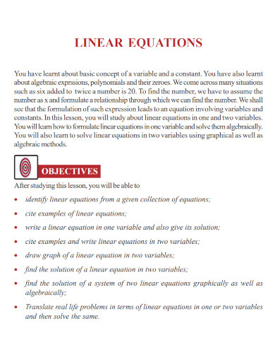 linear equations with objectives