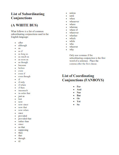 list of subordinating conjunctions 
