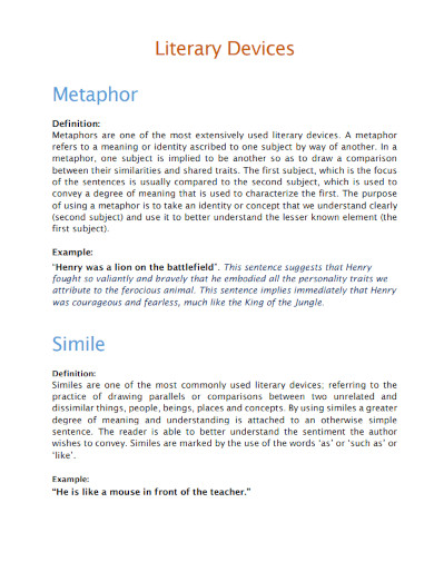 literary devices metaphor simile 