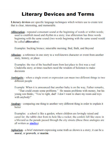 Literary Devices - Examples, PDF | Examples