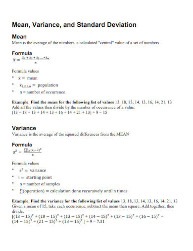 mean variance and standard deviation