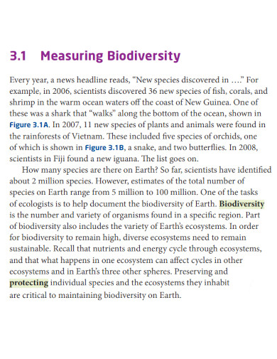 measuring biodiversity example