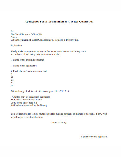 mutation of water connection application form