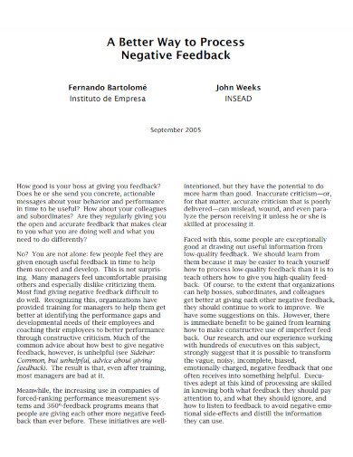 Negative Feedback Examples Pdf Examples