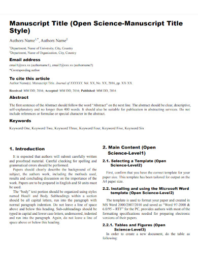 open science manuscript template