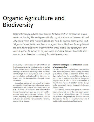 organic agriculture and biodiversity