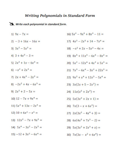 polynomials in standard form