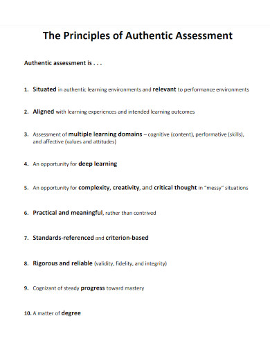 principles of authentic assessment 