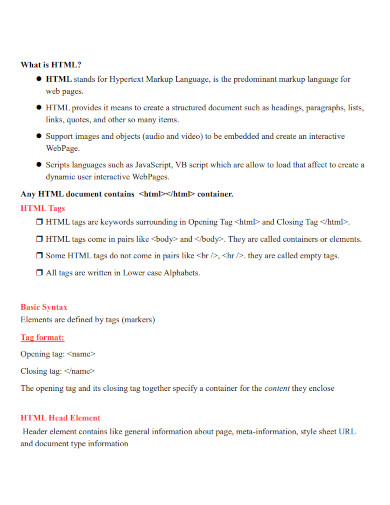 HTML - 99+ Examples, Format, How to Build, PDF