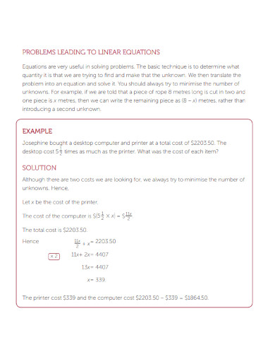 problems leading to linear equations