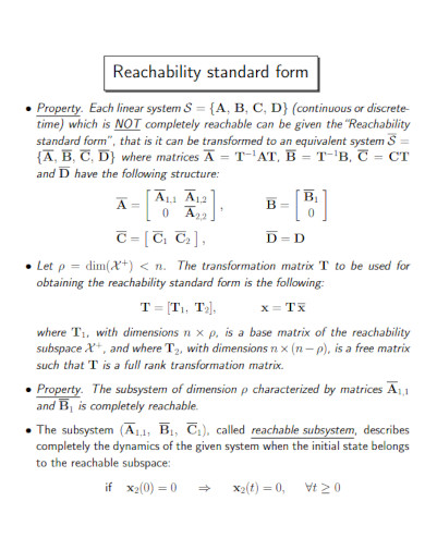 reachability standard form