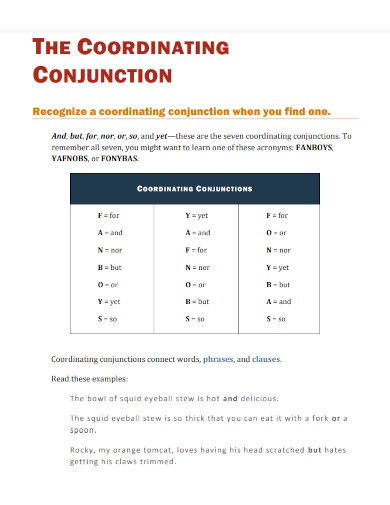 recognize coordinating conjunction