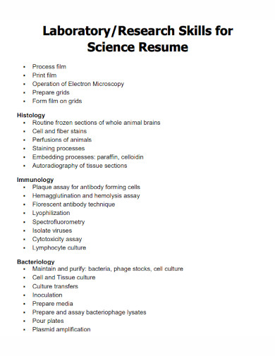 research skills for science general resume