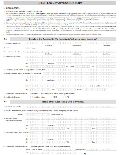 revolving credit facility application form 