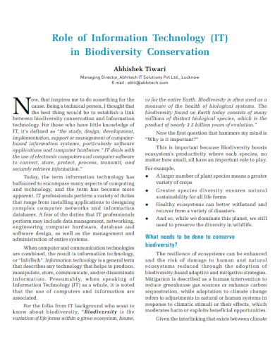 role of information technology in biodiversity
